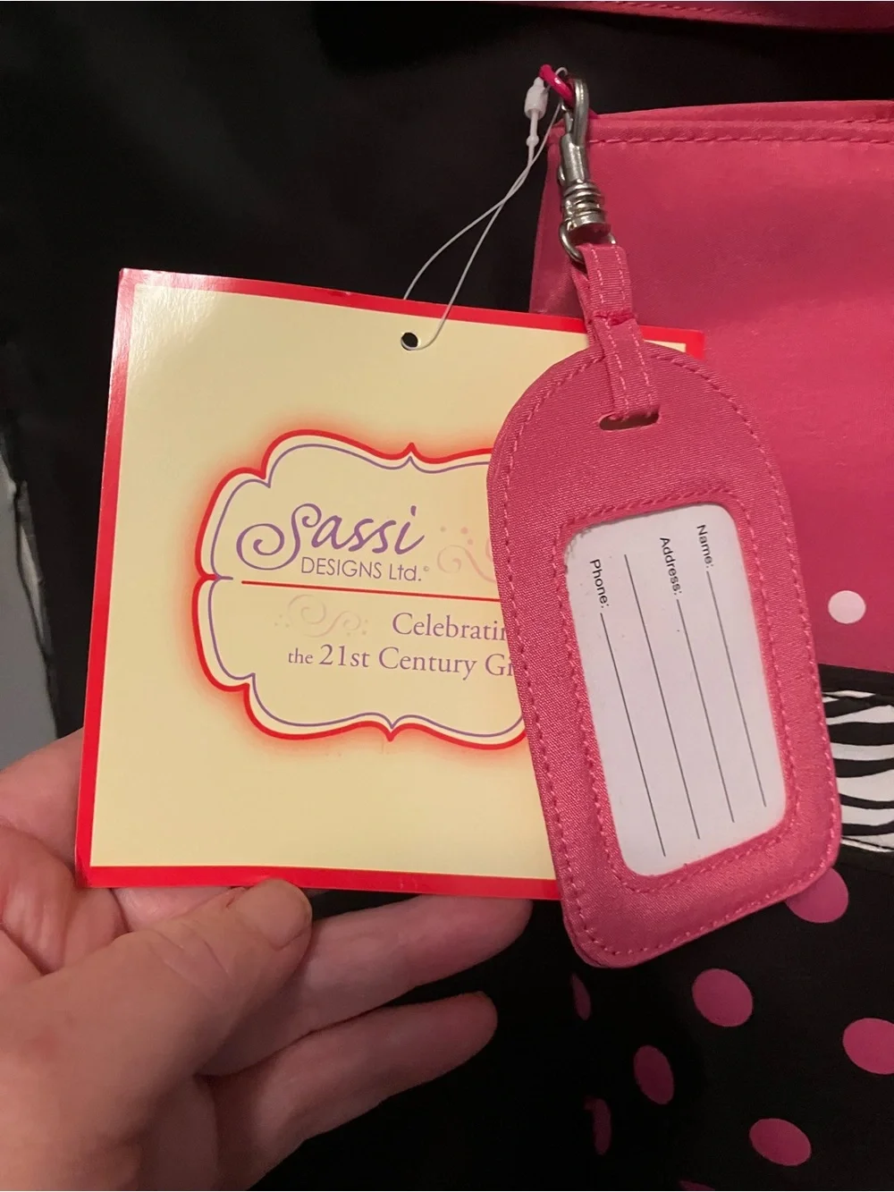 New! Sassi Designs Dance Bag Pink Black Polka Dot